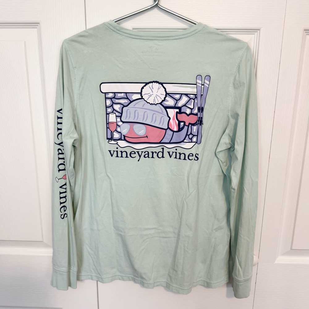 Vineyard Vines Mint Apres Ski Lodge Champagne Whale Long Sleeve Shirt MEDIUM